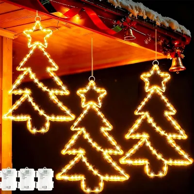 3 Weihnachtsbaum-Fensterleuchten, 55 LEDs, Timer, batteriebetrieben