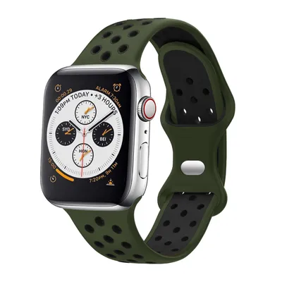 Produktbild von Strap-it Apple Watch Sportarmband (Olivgrün/Schwarz)