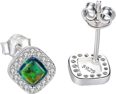 Produktbild von WEIMU Opal Ohrringe Silber 925， Ohrstecker Künstlicher Opal für Damen, 18 Karat