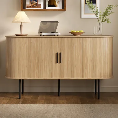 Produktbild von Sideboard - Holzoptik - Rolljalousie-Türen & Eisenbeine - MDF, viel Stauraum