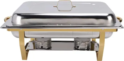 Obrázok produktu pre Chafing Dish Buffet Set Obdĺžniková nerezová oceľ Catering Chafer s vekom Palivové držiaky Bufetové ohrievače potravín pre strany Udalosti Svadby 3 oddelenia Pozlátené