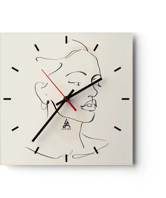 Produktbild von Wanduhr - Quadrat - Glasuhr - Frau Zeichnung Linie - 30x30cm - Schleichendes Uhrwerk - Lautlos - zum Aufhängen bereit - Dekoration Modern - Wanddekoration aus Glas - C3AC30x30-5046