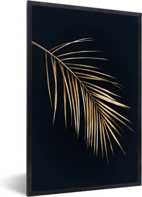 Produktbild von MuchoWow® MuchoWow® Gerahmtes Poster Farn - Gold - Schwarz 60x90 cm - Poster mit zchwarzem Bilderrahmen - Kunst