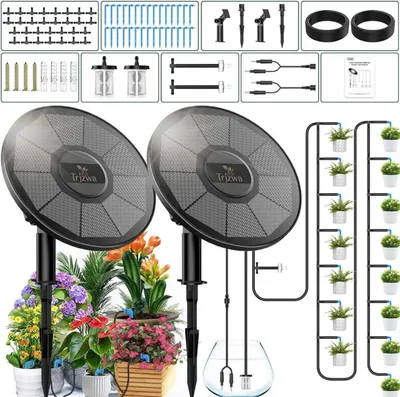 Produktbild von TRJZWA BSV-IC302 Automatisches Tropfbewässerungs-Kit für Balkon Garten mit Wasserstandserkennung, Solare Bewässerung für 15 Topfpflanzen und 15m Wasserschlauch