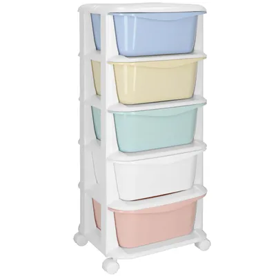 Immagine prodotto di Scaffale a rotelle in plastica Springos® con 5 cassetti su rotelle per giocattoli