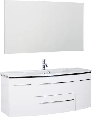 Produktbild von Marlin Badmöbel-Set 3040 BxHxT 122 x 198,2 x 48 cm Frontfarbe weiß mit Waschtisch Mineralmarmor und , Spiegel mit LED-Be