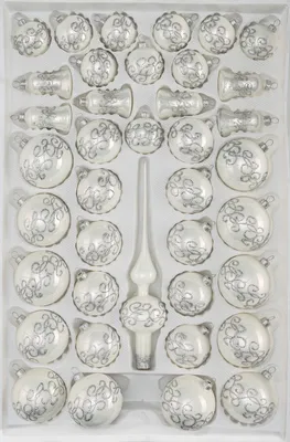 Produktbild von 39 tlg. Glas-Weihnachtskugeln Set in Hochglanz-Weiss-Silberne-Ornamente