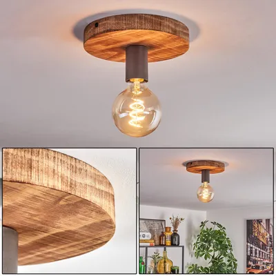 Produktbild von Mesoraca moderne Deckenlampe aus Holz und Metall in Natur und Schwarz