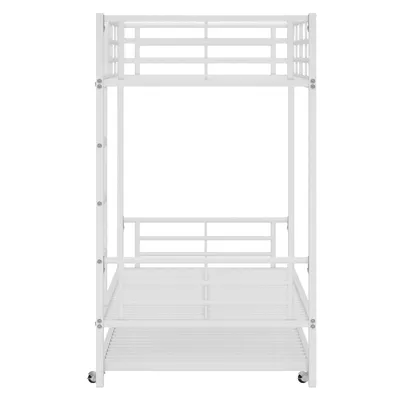 Produktbild von Merax Etagenbett 90x200 cm mit Ausziehbett 90x190 cm, Jugendbett aus Eisen mit 4 Schutzgittern, EN747-, für Kinder & Jugendliche, Weiß
