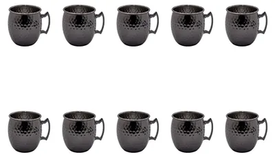 Produktbild von AcMax 10 Stück Set Moscow Mule Becher Kupferbecher gehämmert Cocktail Tasse mit Hammerschlag Gunmetal black