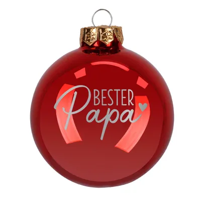 Produktbild von Christbaumkugel mit Gravur – Weihnachtsbaumkugel als Geschenkidee - Weihnachtskugel mit Motiv: Bester Papa, Farbe: Rot, Größe: S, Finish: Glanz