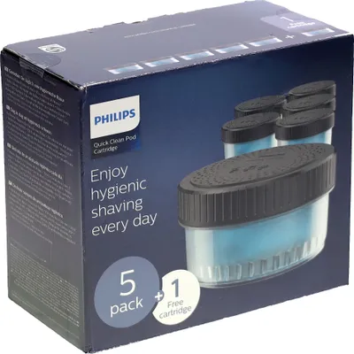 A product box for Philips Quick Clean Pod Cartridges.