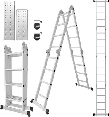Immagine prodotto di TolleTour scala telescopica in alluminio Leggera Antiscivolo 4x4 livello+ruota+bordo Scala multifunzionale Scala allungabile 15 gradini Scala a gradini in alluminio di alta qualità Portata 150KG