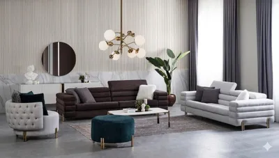 Productafbeelding van Moderne woonkamer set: 2 sofa's, een fauteuil en een hocker
