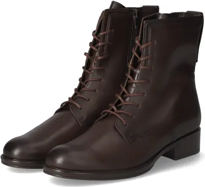 A pair of brown leather lace-up boots.