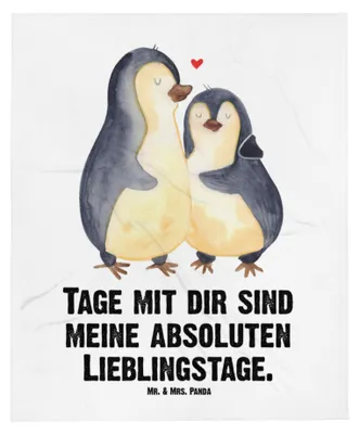 Produktbild von Mr. & Mrs. Panda Decke Pinguin umarmen - Weiß - Geschenk, Bettdecke, Liebe, Plaid, Tagesdecke, Hochzeitstag, Hochzeitsgeschenk, Kuscheldecke, Schlafdecke