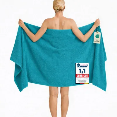 Produktbild von Komfortec Badetuch 100x200 cm aus 100% Baumwolle, Saunatuch XXL, Weich, Groß, Frottee, Schnelltrocknend, Türkis