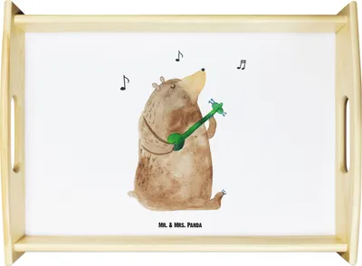 Produktbild von Mr. & Mrs. Panda Servier Tablett Bär Gitarre - Weiß - Geschenk, Teddy, Frühstückstablett, Holztablett, Serviertablett, Sofa