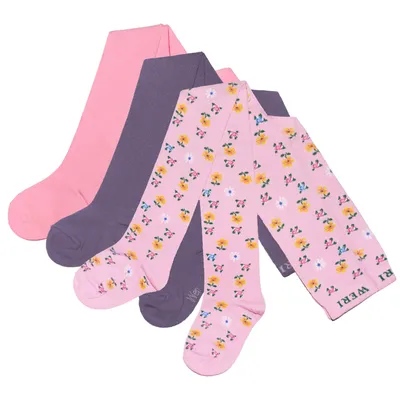 Produktbild von Kinderstrumpfhosen für Mädchen 3-er Pack aus Baumwolle Blumen Rosa-Margeriten-Set Größe 92-98