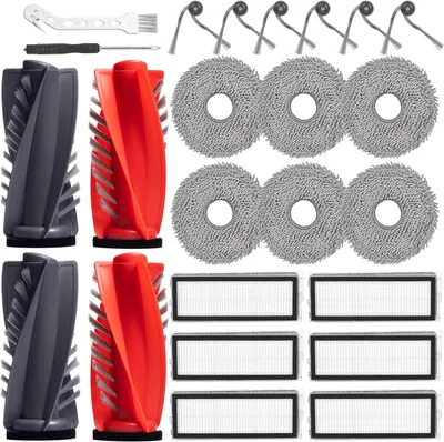 Produktbild von Ersatzteile für Roborock Qrevo Curv/Qrevo Edge/Q Revo Curv S5X Saugroboter, Ersatz Zubehörset mit 2 Doppel-Hauptbürsten, 6 Filtern, 6 Wischpads, 6 Seitenbürsten, Reinigungsbürste und Schraubendreher
