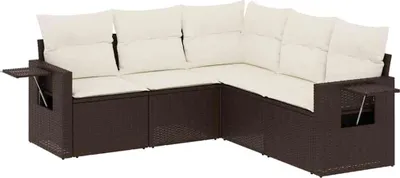 Produktbild von vidaXL 5-tlg. Garten-Sofagarnitur mit Kissen Braun Poly Rattan
