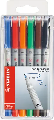 Produktbild von Folienstift - STABILO OHPen universal - wasserlöslich superfein - 6er Pack - mit 6 verschiedenen Farben