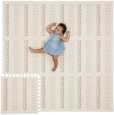 Zdjęcie produktu dla Piankowa mata do zabawy dla niemowląt KinderNest - 9-częściowa, antypoślizgowa, miękka i wodoodporna, 180x180 cm, beżowa