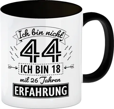 Produktbild von Witziger Kaffeebecher Schwarz für den 44. Geburtstag mit Motiv: Erfahrung
