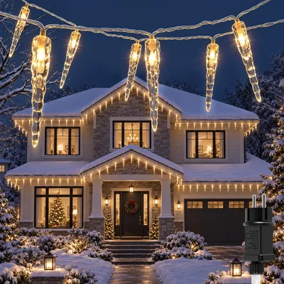 Produktbild von Peviasot 80 LED Lichtervorhang Eiszapfen Lichterkette 8 Lichtmodi für Innen Weihnachten Fenster Deko, Warmweiß