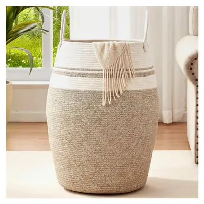 Produktbild von Wäschekorb Groß 65 x 39 x 39 cm Aufbewahrungskorb Geflochten aus Baumwollseil für schmutzige Kleidung in der Waschküche