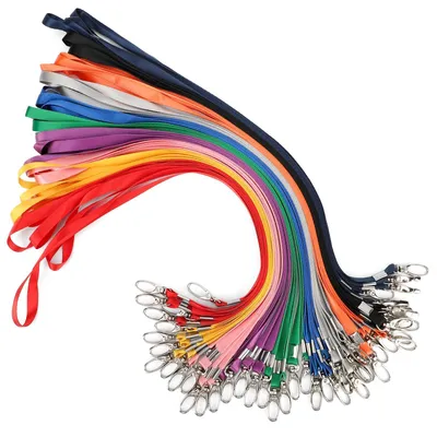 Produktbild von Schlüsselband mit Karabinerhaken, verschiedene Farben, 50 Stück, Schlüsselbänder aus Nylonimitat, Schlüsselband für Ausweishüllen, Namensschilder