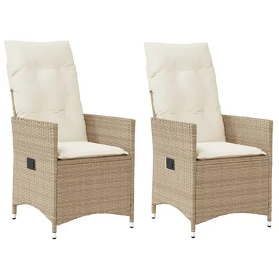 Produktbild von Gartensessel mit Kissen 2 Stk. Verstellbar Beige Poly Rattan