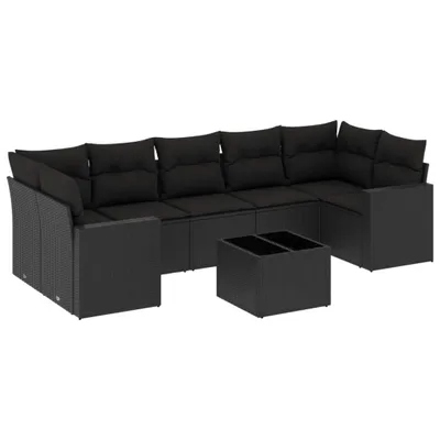 Produktbild von vidaXL 8-tlg. Garten-Sofagarnitur mit Kissen Schwarz Poly Rattan