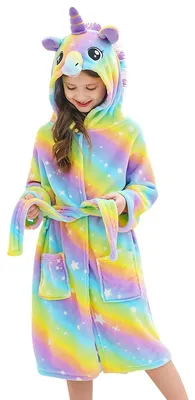 Imagen del producto de Bata de felpa adorable, talla 116 - Unicornio con rayas amarillas