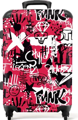 Obrázek produktu pro NoBoringSuitcases.com® Velký kufr - Graffiti kresby na růžovém pozadí - Kombinovaný zámek TSA - Pevná skořepina na kolečkách - 4 kolečka - 72 litrů - Cestovní kufr - 66 cmKufr Medium 67x43x25 cm, 72L,