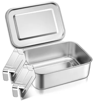 Edelstahl Brotdose 850 ml mit 2 Fächern, silber