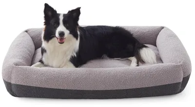 Immagine prodotto di Cuccia per cani, lavabile, con rivestimento removibile, color grigio chiaro, taglia L, dimensioni 76x61x20 cm