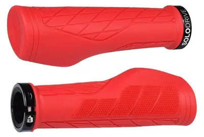 Obrázek produktu pro Ergonomické, protiskluzové gumové gripy na kolo, systém jednoramenného uchycení, červené, průměr 22,2 mm