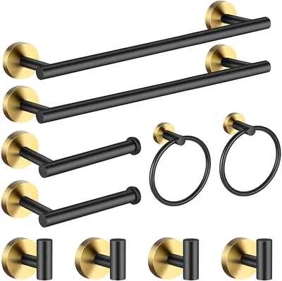 Produktbild von Badausstattungsset Badezimmer-Hardware-Set, 10-teilig, Hardware, Handtuchhalter, Badezimmerzubehör, Set beinhaltet 2 x Handtuchstange, 2 x Handtuchrin