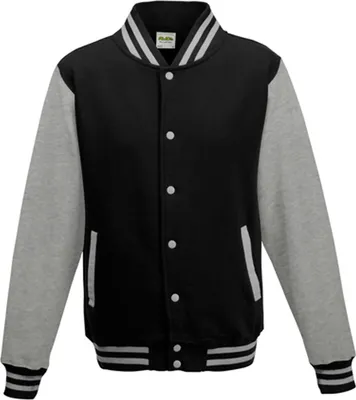 Immagine prodotto di Just Hoods JH043 | Giacca Varsity / Giacca College - Colore: Jet Black/Grigio Piuma - Taglia: XXL