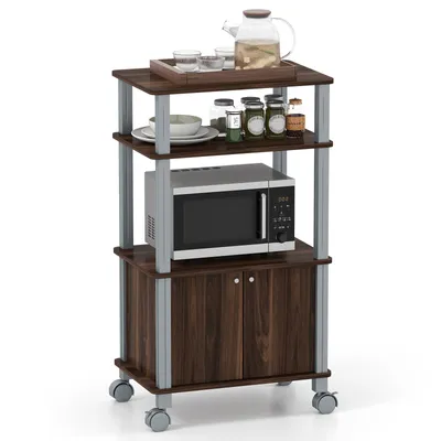 Obrázek produktu pro COSTWAY Kuchyňský regál pro mikrovlnnou troubu, regál pro mikrovlnnou troubu na kolečkách, kuchyňský stojan, kuchyňský vozík, boční vozík pro domácnost, tmavě hnědá police