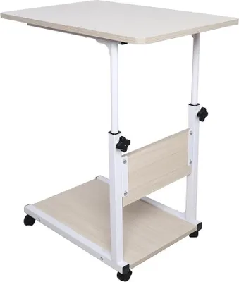 Produktbild von Rollbarer Überbett-Tisch - Pflege-Betttisch - Höhenverstellbar 55–80 cm - Rechteckig - Metallgestell - Weißahorn