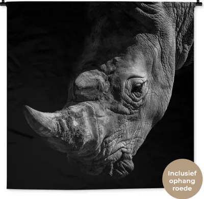 Produktbild von MuchoWow® Wandteppich Wandbehang Nashorn - Wildtier - Porträt 120x120 cm Tapisserie Dekoration Wandtuch - Modern - Baumwollgewebe