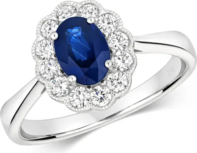 Produktbild von Exquisiter 18 Karat (750) Weißgold Cluster Damen - Diamant Ring Brillant-Schliff 0.41 Karat HI - SI mit Saphir, 50 (15.9); TRS2391RSK