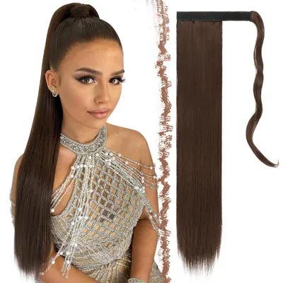 Obrázek produktu pro Paruka, cop, dlouhá, rovná, syntetická, středně hnědá, 60 cm