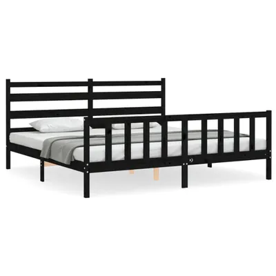 Produktbild von Massivholzbett mit Kopfteil Schwarz 200x200 cm