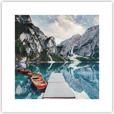 Produktbild von Poster - Poster ohne Rahmen - Boote Berge Hafen - 30x30 cm - Wand Bild - Wanddeko - Wandbilder - Kunstposter - Wandposter - Bilder - Kunstdruck - Wanddekoration - Wandbild - P2XAC30x30-5068