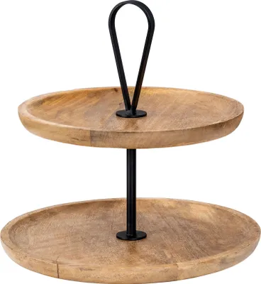 Produktbild von Etagere 2 Etagen H35cm Mango Holz Schwarz Natur Servierplatte Kuchenständer Deko