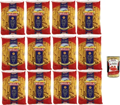 Produktbild von Divella Pasta 100% Italienisch Zitoni Tagliati n. 31, Nudeln aus Hartweizengrieß, Kochen 9 Minuten 12x 500g + Italian Gourmet polpa 400g