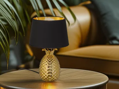 Produktbild von RL Tischleuchte Pineapple goldfarbene Keramik & schwarzer Stoff  Höhe ca. 43 cm